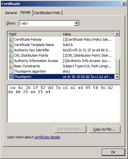 CA Cert Thumbprint